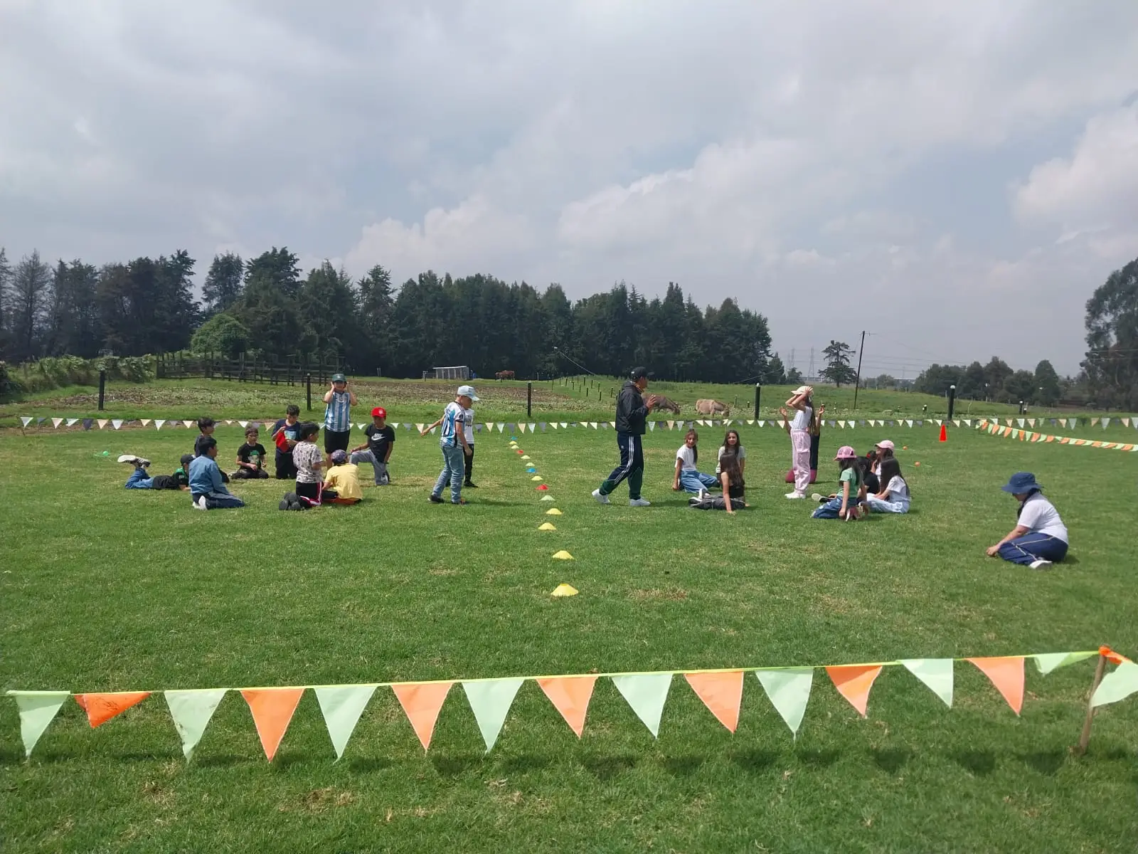 Estudiantes participando en dinámicas de equipo durante las convivencias escolares en Bogotá, fortaleciendo el tejido social.