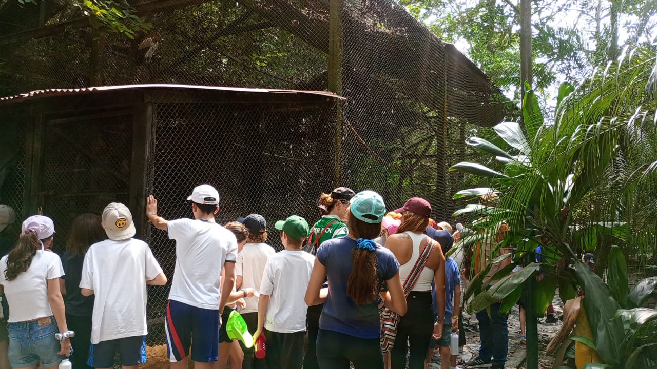 Estudiantes en salida pedagógica de Awalí School observando fauna endémica en el Bioparque Los Ocarros
